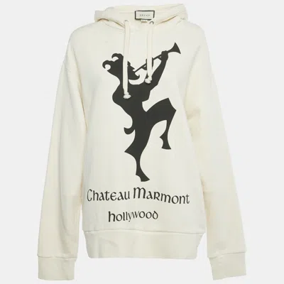 Pre-owned Gucci Cream Chateau Marmont Hollywood Print Cotton Hoodie Xl In White