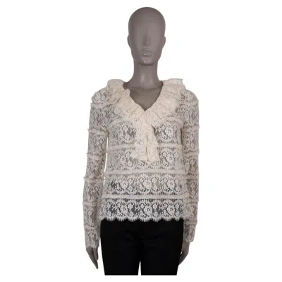 Pre-owned Gucci Cream Cotton 2020 Ruffled Floral Lace Blouse Shirt 42 M In White