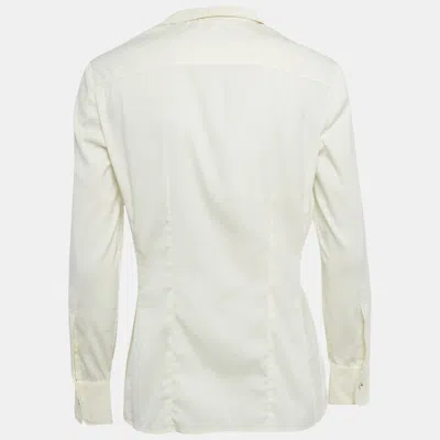 Pre-owned Gucci Cream Cotton Blend Long Sleeve Shirt S In White