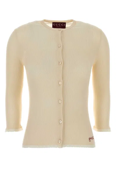Gucci Cream Cotton Cardigan In Brown