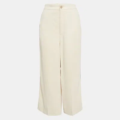 Pre-owned Gucci Cream Crepe Contrast Tape Detail Trousers L