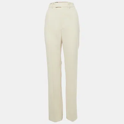 Pre-owned Gucci Cream Crepe Wool Wide Leg Formal Trousers M In White