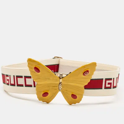 Pre-owned Gucci Cream Elastic Band Butterfly Buckle Belt 75cm