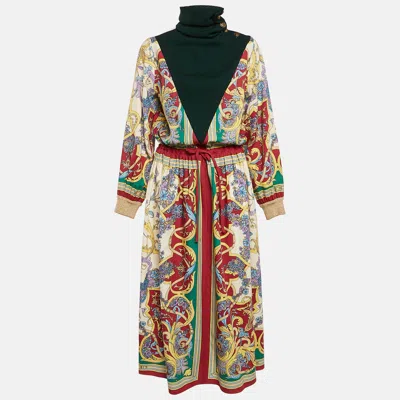Pre-owned Gucci Cream Floral Print Wool Turtle Neck Flared Maxi Dress S