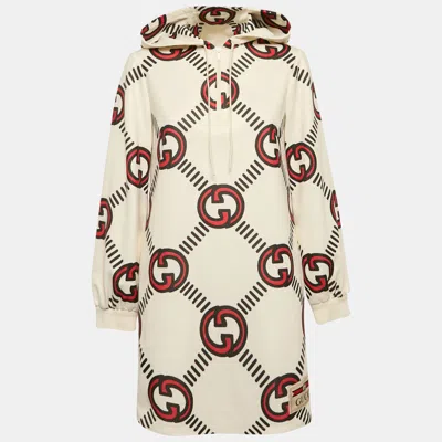 Pre-owned Gucci Cream G Interlocking Jersey Hoodie Dress S In Sand
