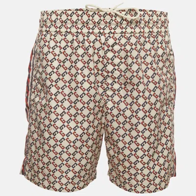 Pre-owned Gucci Cream Geometric G Print Nylon Swimwear Shorts M