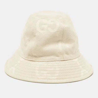 Pre-owned Gucci Cream Gg Canvas Narrow Brim Bucket Hat S