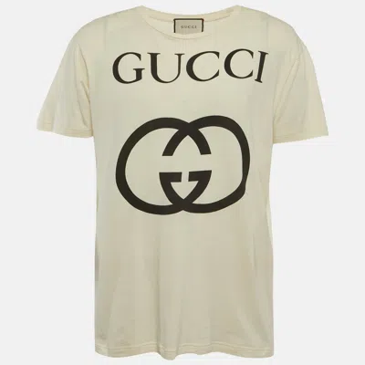 Pre-owned Gucci Cream Interlocking G Print Cotton Knit Oversized Crewneck T-shirt Xxs In White