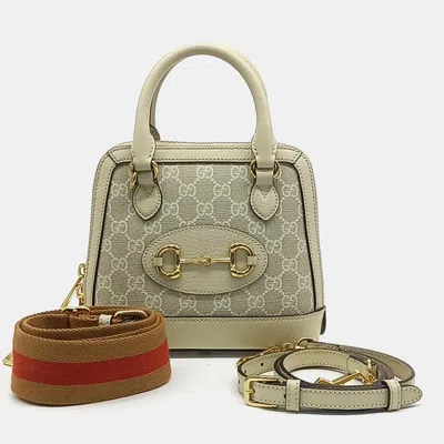 Pre-owned Gucci Cream Leather 1955 Horsebit Mini Top Handle Bag In White