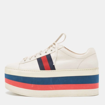 Pre-owned Gucci Cream Leather Ace Platform Trainers Size 39