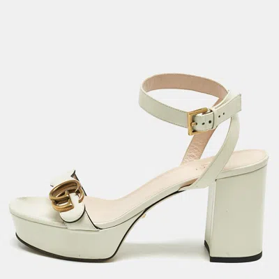 Pre-owned Gucci Cream Leather Ankle Strap Sandals Size 38.5