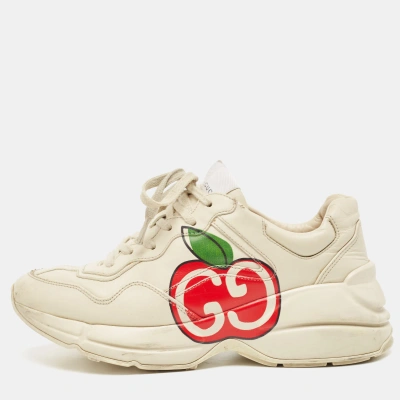 Pre-owned Gucci Cream Leather Gg Apple Rhyton Sneakers Size 39