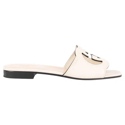 Pre-owned Gucci Cream Leather Interlocking G Cut-out Slide Sandals Shoes 35 In White