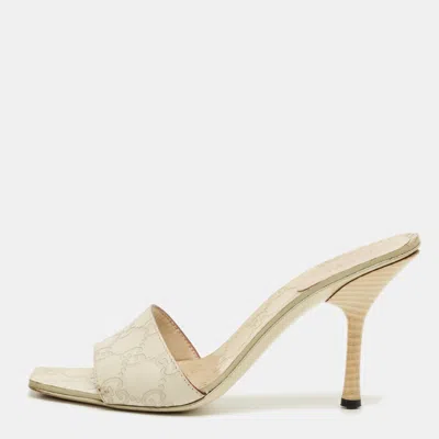 Pre-owned Gucci Cream Leather Interlocking G Slide Sandals Size 36 In White