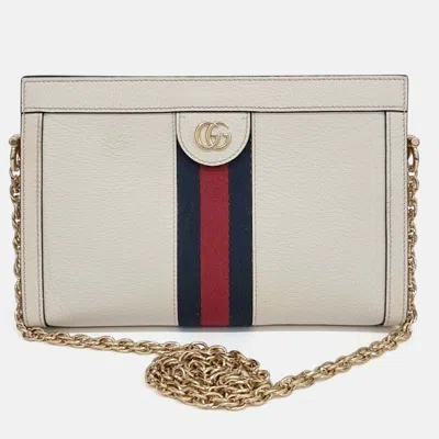 Pre-owned Gucci Cream Leather Ophidia Gg Shoulder Bag In White
