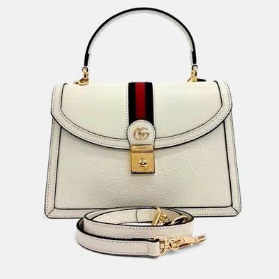 Pre-owned Gucci Cream Leather Ophidia Top Handle Bag In White