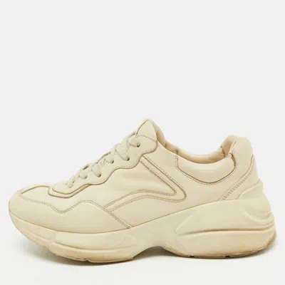 Pre-owned Gucci Cream Leather Rhyton Lace Up Sneakers Size 38