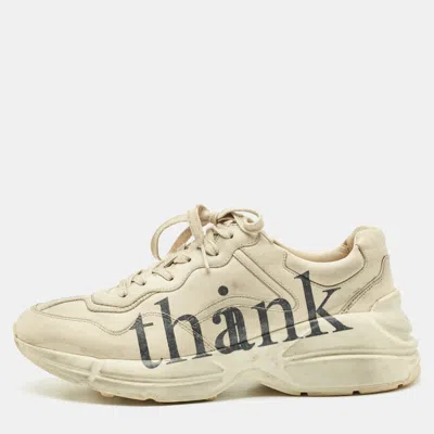 Pre-owned Gucci Cream Leather Rhyton Lace Up Sneakers Size 42 In White