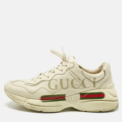 Pre-owned Gucci Cream Leather Rhyton Lace Up Sneakers Size 43.5 In White