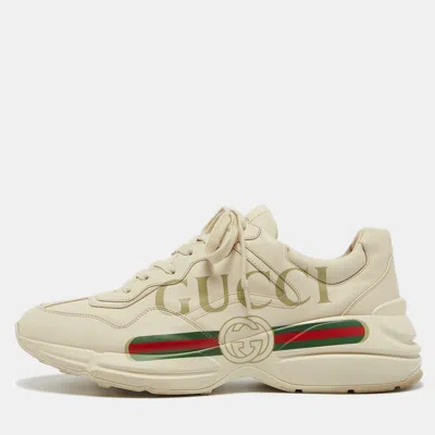Pre-owned Gucci Cream Leather Rhyton Lace Up Sneakers Size 45.5