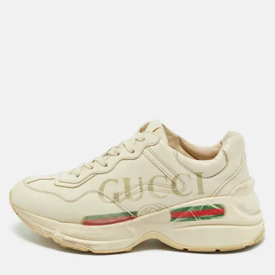 Pre-owned Gucci Cream Leather Rhyton Low Top Sneakers Size 36 In White