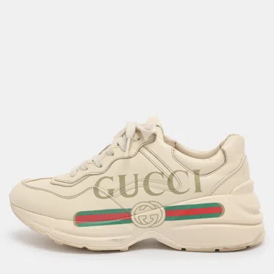 Pre-owned Gucci Cream Leather Rhyton Low Top Sneakers Size 36.5 In White