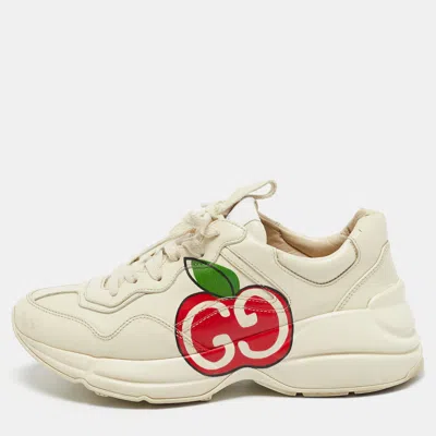 Pre-owned Gucci Cream Leather Rhyton Low Top Sneakers Size 37.5