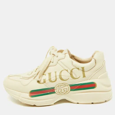 Pre-owned Gucci Cream Leather Rhyton Low Top Sneakers Size 38