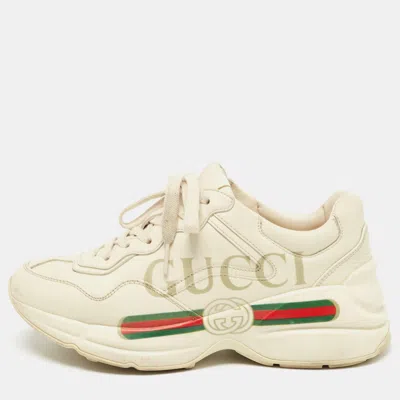 Pre-owned Gucci Cream Leather Rhyton Sneakers Size 36