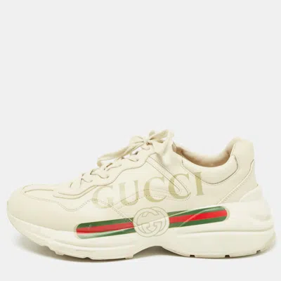 Pre-owned Gucci Cream Leather Rhyton Sneakers Size 42.5