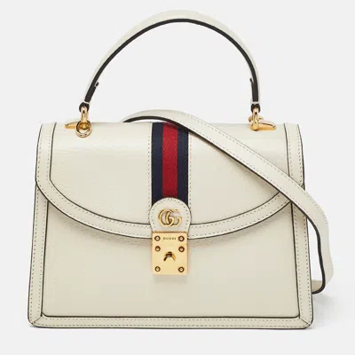 Pre-owned Gucci Cream Leather Small Ophidia Gg Web Top Handle Bag