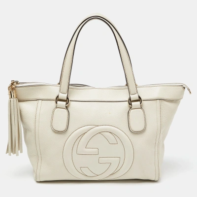 Pre-owned Gucci Cream Leather Soho Zip Tassel Tote