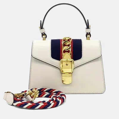 Pre-owned Gucci Cream Leather Sylvie Mini Tote And Crossbody Bag In White