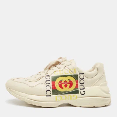 Pre-owned Gucci Cream Leather Vintage Logo Rhyton Trainers Size 43.5