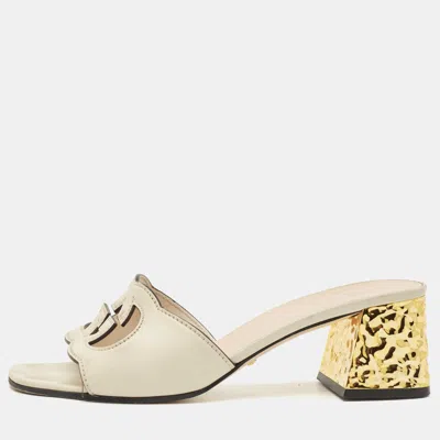 Pre-owned Gucci Cream Matelasse Leather Gg Slide Sandals Size 40.5