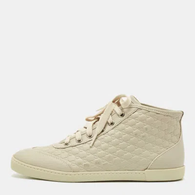 Pre-owned Gucci Cream Microssima Leather High Top Sneakers Size 36