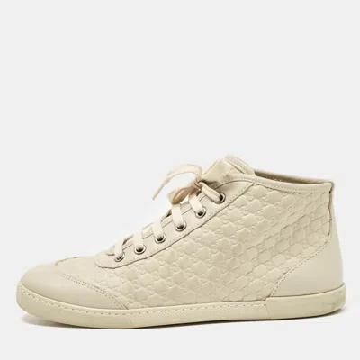 Pre-owned Gucci Cream Microssima Leather High Top Sneakers Size 37