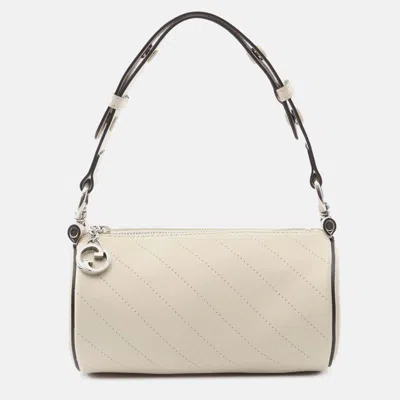 Pre-owned Gucci Cream Mini Leather Blondie Barrel Shoulder Bag In White