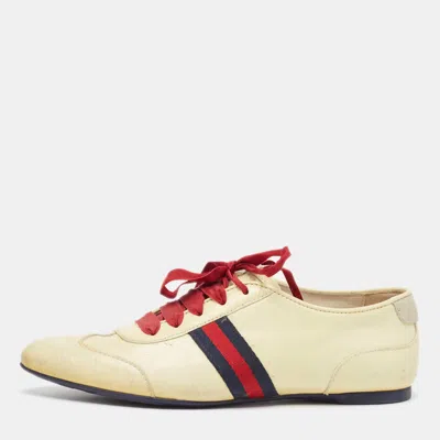 Pre-owned Gucci Cream Patent Leather Lace Up Trainers 36