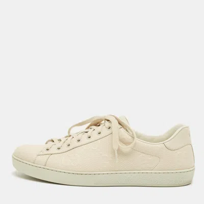 Pre-owned Gucci Cream Perforated Leather Lace Up Sneakers Size 45.5 In White