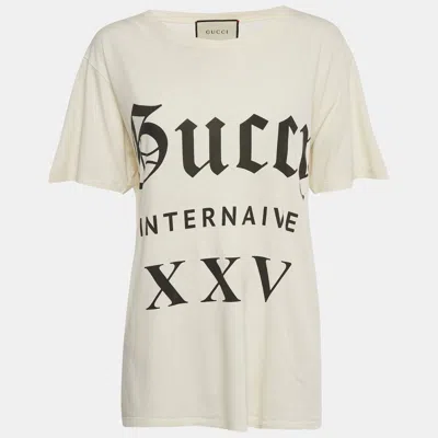 Pre-owned Gucci Cream Printed Jersey T-shirt M In White