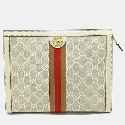 Pre-owned Gucci Cream Pvc Ophidia Clutch (625549) In White