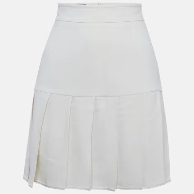 Pre-owned Gucci Cream Sateen Pleated Mini Skirt S In White