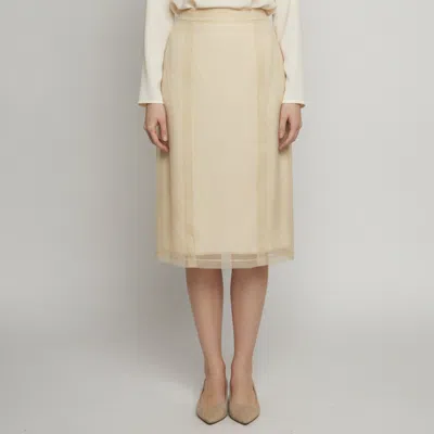 Pre-owned Gucci Cream Sheer Silk Organza Midi Skirt M