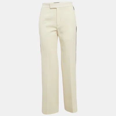 Pre-owned Gucci Cream Side Stripe Tweed Straight Leg Trousers M