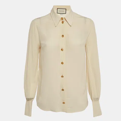 Pre-owned Gucci Cream Silk Button Down Shirt S In White