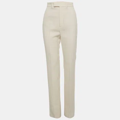 Pre-owned Gucci Cream Silk Crepe Straight Leg Pants S In White