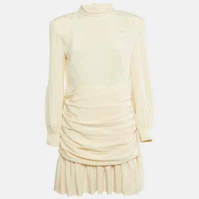 Pre-owned Gucci Cream Silk Drape Detail Mini Dress L