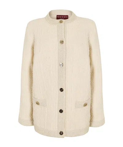 Gucci Cream Textured Tweed Stand-collar Jacket In Neutral