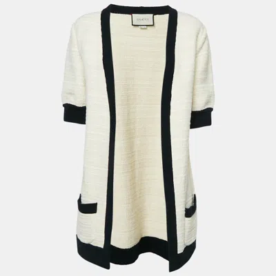 Pre-owned Gucci Cream Wool & Cotton Knit Open Front Cardigan L